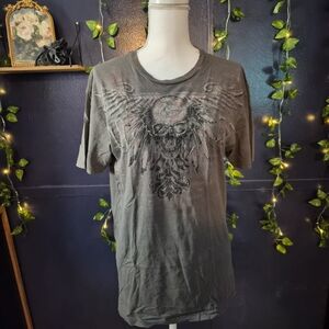 Men's Gray Graphic Skull Tee - Casual Short Sleeve Shirt